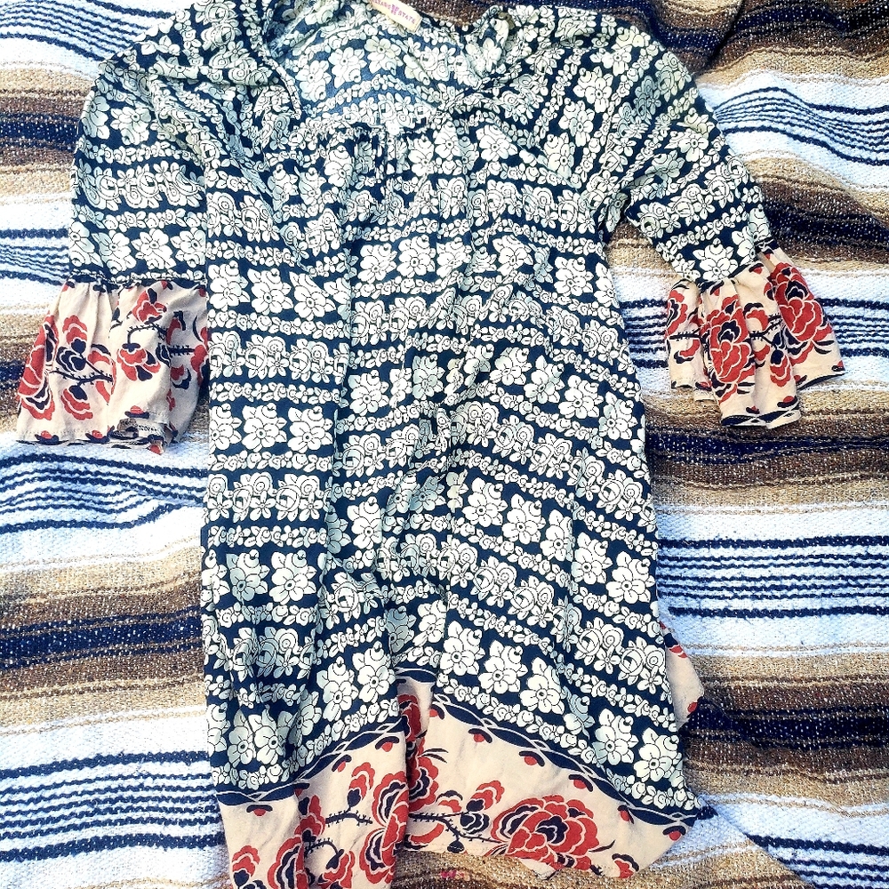 ALTAR’D STATE Boho Floral Oversized Tunic Top Dress Peasant Blouse Large